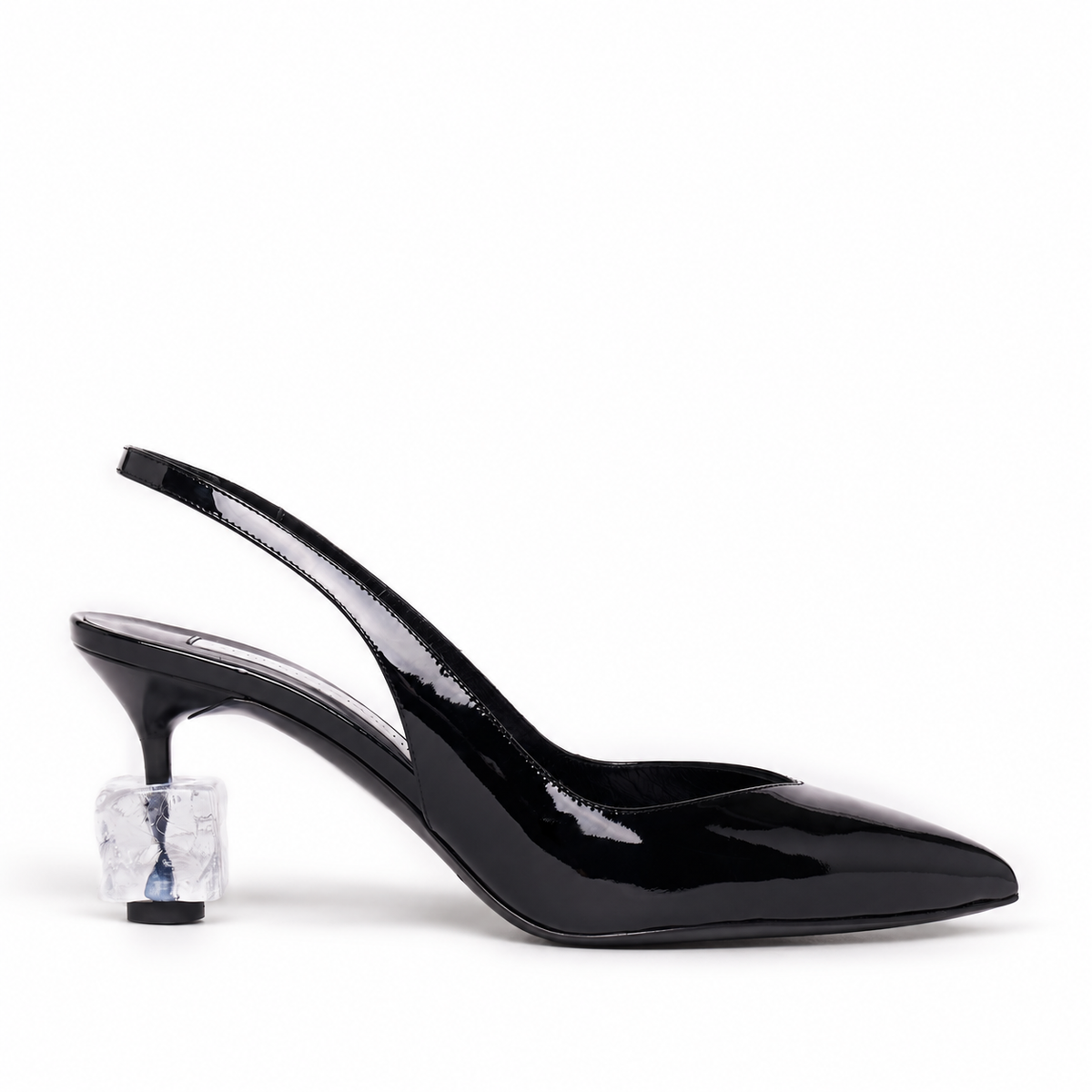Icy Black Patent Leather Slingback