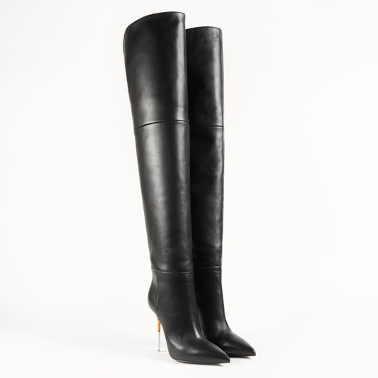 Black leather cuissard boots