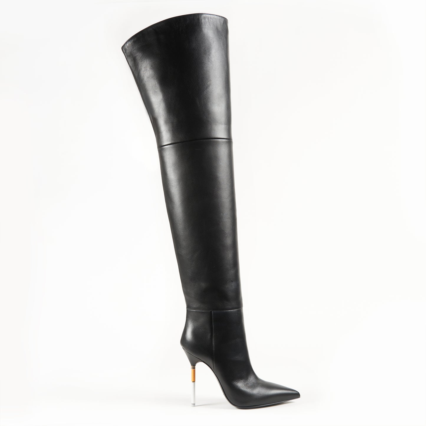 Black leather cuissard boots